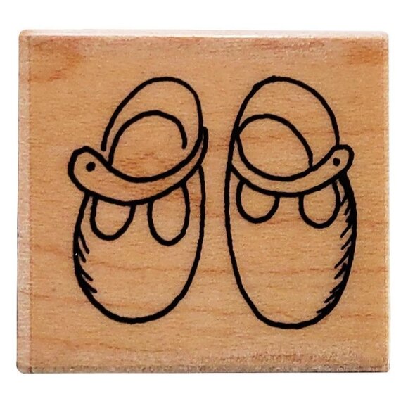 Penny Black Baby Shoes Rubber Stamp With Wood Block - Picture 1 of 6